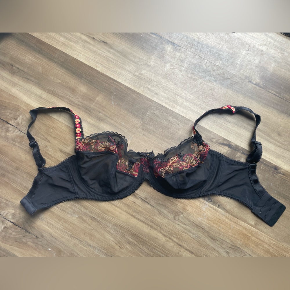Wire Unpadded Bra Ruby Pink Embroidered Lacy size 30H US and 30FF UK